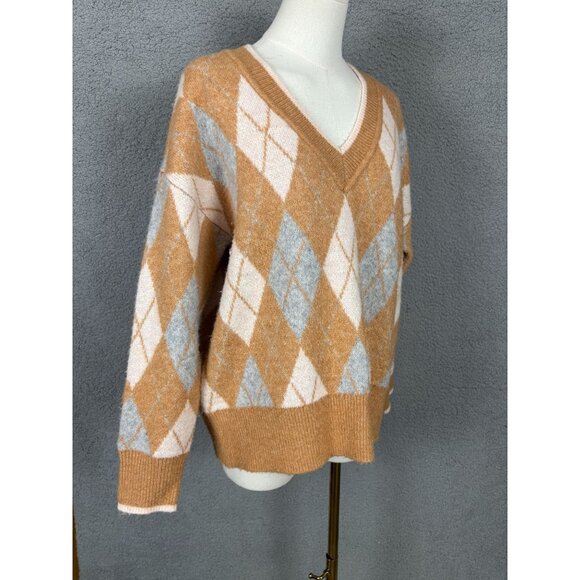 On-34th Women's Argyle V-Neck Drop-Shoulder Sweater Small Multicolor NWI's. - Picture 3 of 8